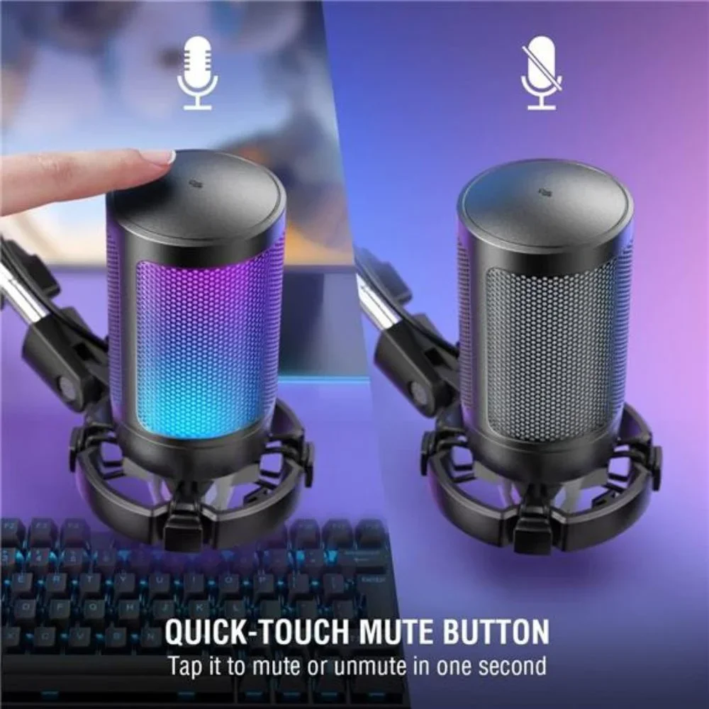 Gaming PC USB Microphone, Podcast Condenser Mic with Boom Arm, Pop Filter